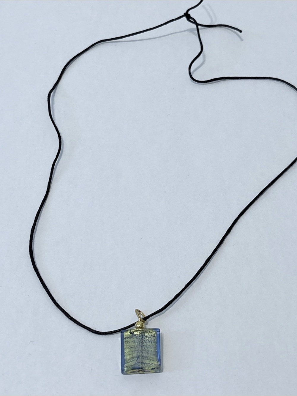 Murano Blue Rectangular Glass Pendant Necklace with Black Cord